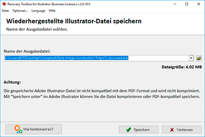 Wiederhergestellte Daten speichern