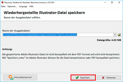 Reparatur-Illustrator damaged file