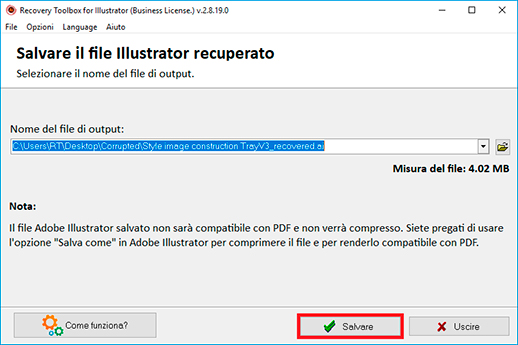 riparare il file danneggiato di Illustrator